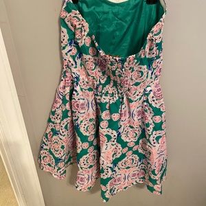 green and pink dress